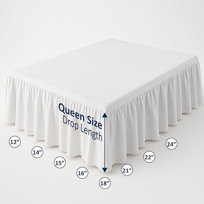 Ruffled Bed Skirt with Split Corners-Dust Ruffle - 18" Drop 100% Microfiber Soft,Sheen & Luxurious Look - Bed Skirts (White -Queen)