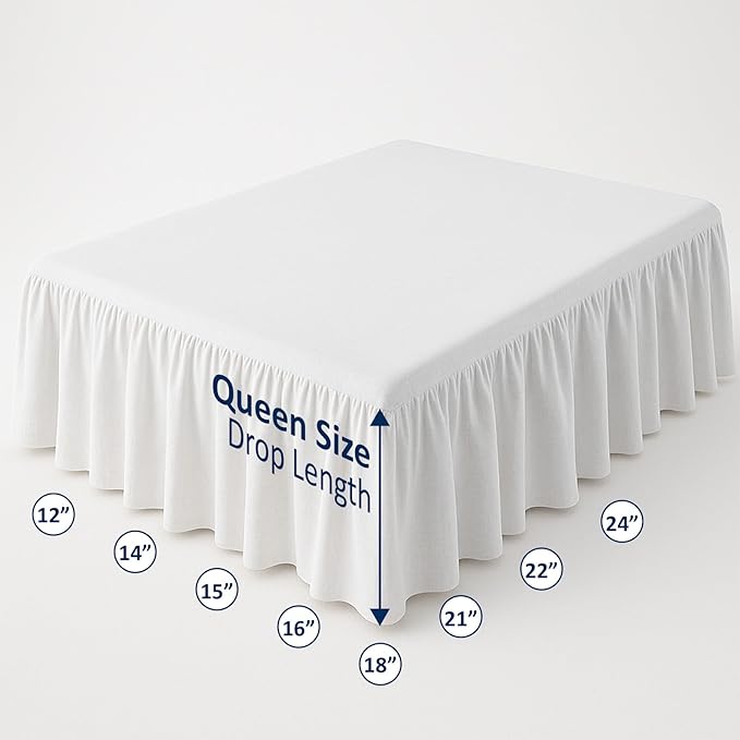 Ruffled Bed Skirt with Split Corners-Dust Ruffle - 14" Drop 100% Microfiber Soft,Sheen & Luxurious Look - Bed Skirts (White -Queen)