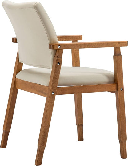 thksbought Set of 4 Walnut Dining Chairs, Wood Arm and Legs Chairs,Beige Color Living Room Chairs for Decor Furniture
