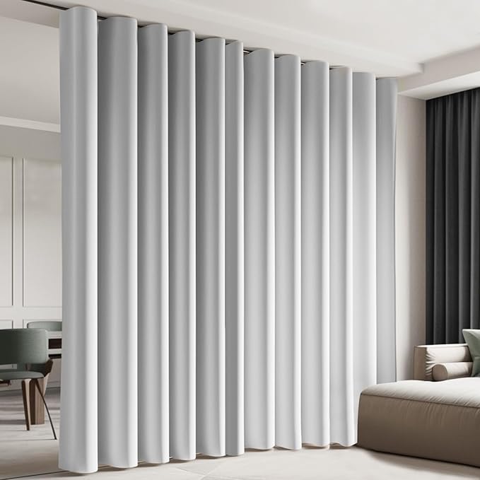 Room Divider Blackout Curtain Track Curtains Wall Dividers Panels Screen for Living Rooms Bedroom Office Privacy Partition Separation, W150 × L108 Inch,1 Panel, White