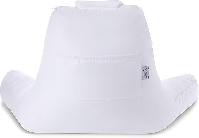 Husband Pillow Medium Aspen Edition White Dandelion, Sit Up Reading & Bed Rest with Arms, Ultra-Comfy, Detach Neck Roll - Premium Shredded Memory Foam Backrest, Reverses to Micro: Suede or Plush