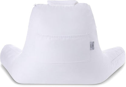 Husband Pillow Medium Aspen Edition White Dandelion, Sit Up Reading & Bed Rest with Arms, Ultra-Comfy, Detach Neck Roll - Premium Shredded Memory Foam Backrest, Reverses to Micro: Suede or Plush