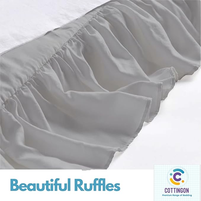 Cottingon Ruffled Bed Skirt with Split Corners-Dust Ruffle - 14" Drop 100% Microfiber Soft,Sheen & Luxurious Look - Bed Skirts (Light Grey -King)