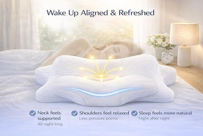 Butterfly Cervical Pillow for Side Sleepers, Dual Height Neck Support Pillow (4.7”/3.9”), Ergonomic Memory Foam Pillow for Shoulder Support, Washable Cove
