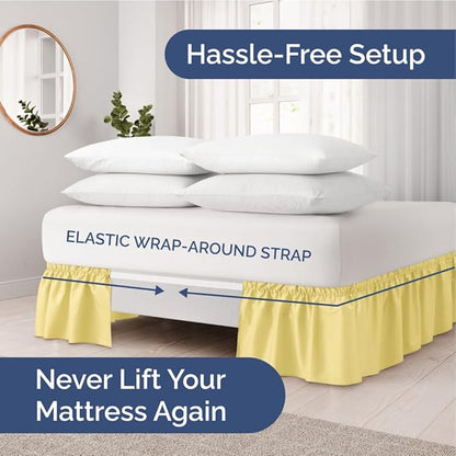 Wrap Around Dust Ruffle Bed Skirt - Yellow - Twin/Twin XL Size Beds with 21 Inch Drop - Easy Fit Elastic Strap - Adjustable Pleated Bedskirt w/Brushed Fabric - Wrinkle Free - Women, Men, Kids & Teens