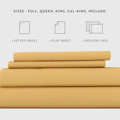 Linen Market Brushed Microfiber Full Sheet Set 4 Piece – Oeko-TEX Certified Ultra Soft & Wrinkle-Free - 16" Deep Pocket Sheets - Easy Care Full Size - Gold