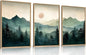 LHIUEM Large Boho Mountain Framed Wall Art Set,Green Foggy Forest Wall Painting,Abstract Nature Sunrise Artwork,Watercolor Pine Tree Wall Decor for Living Room,Bedroom,Office-24''x36''x3