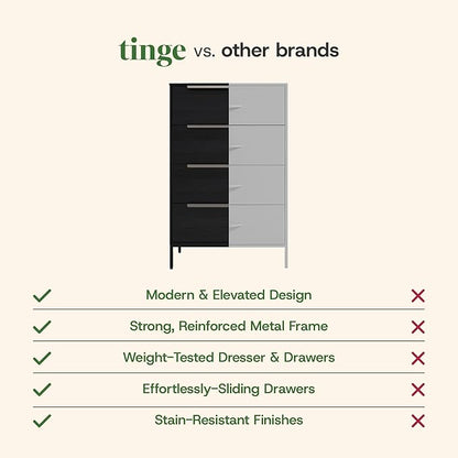tinge Lira Premium Fabric Dresser - Solid Wooden Frame, 4 Spacious Sag-Proof Drawers with Sleek Metal Handles - Sleek & Durable Storage Solution for Your Home (Black)