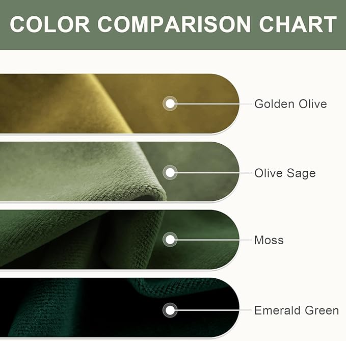 Lazzzy Velvet Blackout Curtains Thermal Insulated Curtains Room Window Drapes Super Soft Luxury Curtains for Living Room Bedroom Rod Pocket 2 Panels, 96 Inch Lined | Moss