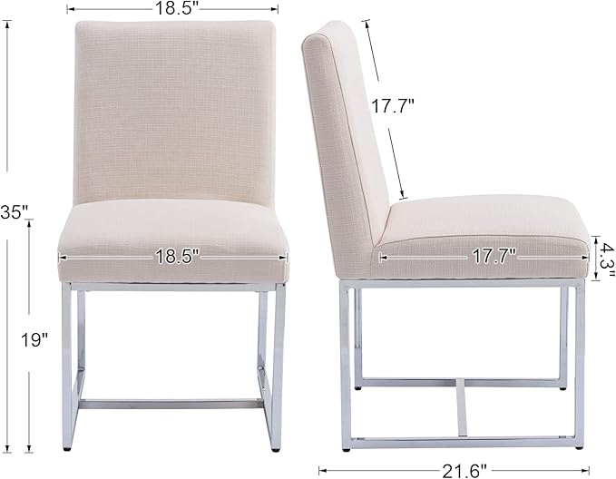 CIMOTA Modern Dining Chairs Set of 2, Upholstered Dining Room Chairs Armless Guest Side Chair with Chrome Base for Dining Room/Kitchen, Beige, 2PCS