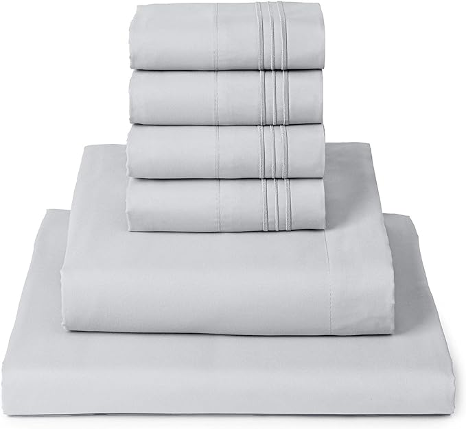Mellanni King Sheet Set - 6-Piece Iconic Collection Bedding, (Including 4 Pillowcases), 16-Inch Deep Pocket, Easy Care, Extra Soft, Cooling Sheets, Brushed Microfiber - Light Gray