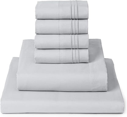 Mellanni King Sheet Set - 6-Piece Iconic Collection Bedding, (Including 4 Pillowcases), 16-Inch Deep Pocket, Easy Care, Extra Soft, Cooling Sheets, Brushed Microfiber - Light Gray
