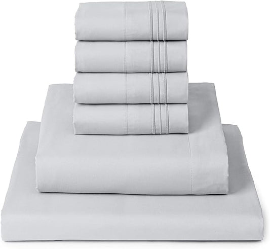 Mellanni Full Sheet Set - 6-Piece Iconic Collection Bedding, (Including 4 Pillowcases), 16-Inch Deep Pocket, Easy Care, Extra Soft, Cooling Sheets, Brushed Microfiber - Light Gray
