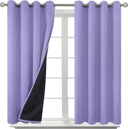 BGment Short 100% Blackout Curtains for Bedroom, Thermal Insulated Energy Efficiency Noise Reducing Grommet Curtains 45 Inch Length with Liner for Small Window 2 Panels Each 52 Inch Wide, Lavender