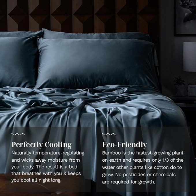 LUXOME Luxury Sheet Set | 100% Rayon (Viscose) from Bamboo | Twin XL - Ocean | Deep Pockets | 3-Piece Set (Fitted, Flat, Pillowcase)