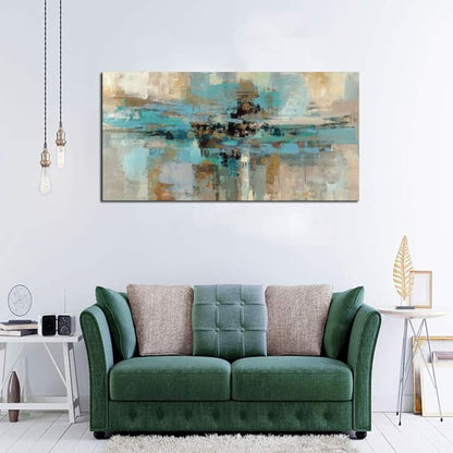 DZL Art A74762 Canvas Prints Abstract Wall Art Print Paintings Blue and Brown Stretched Canvas Wooden Framed for living Room Bedroom and Office Home Decor Artwork