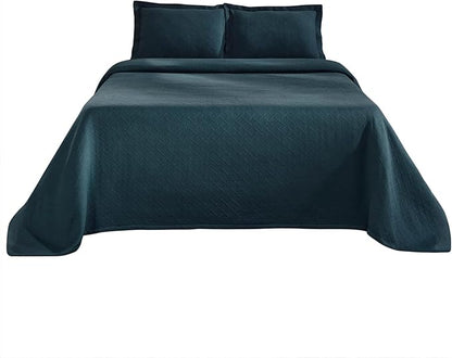 Superior 2 Piece Basketweave Cotton Bedspread Set, Home Bed Decor, Decorative Bed Spread, 1 Pillow Sham, Medium Weight Blanket, Matelasse Coverlet Bedding, Geometric Lattice Pattern, Twin, Deep Sea