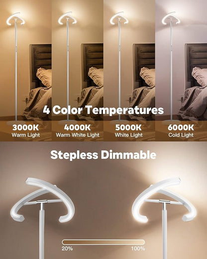 White Floor Lamp, Modern Stepless Dimmable Standing Lamp 3000-6000K, 20W LED Rotatable Reading Tall Lamp, Touch & Remote Control Uplighter Floor Lamps for Living Room Bedroom Office