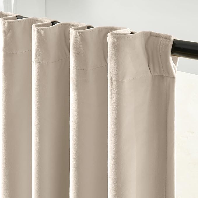 Lazzzy Beige Velvet Curtains 108 Inches Long Black Out Thermal Insulated Room Darkening Lined Curtain Drapes Luxury Back Tab Window Treatments for Bedroom Living Room 2 Panels, 52 x 108 Inch, Cream