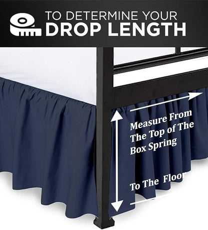Ruffled Bed Skirt with Split Corners, Navy Blue, Twin 12 Inch Drop Bedskirt, Hotel Quality Brushed Microfiber Wrinkle Free Dust Ruffle Bed Skirt Twin Size