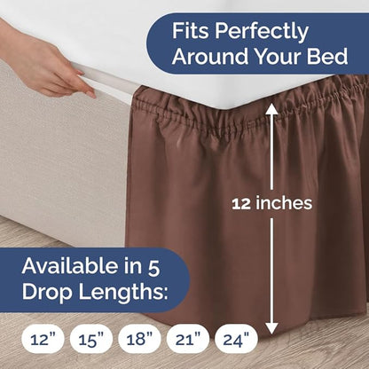 Wrap Around Dust Ruffle Bed Skirt - Brown - for Full Size Beds with 12 Inch Drop - Easy Fit Elastic Strap - Adjustable Pleated Bedskirt w/Brushed Fabric - Wrinkle Free - for Women, Men, Kids & Teens