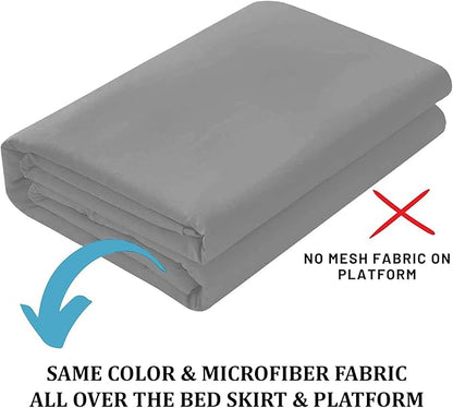 SKY BEDDINGS - King Size Ruffled Bed Skirt with Split Corners - 18 Inch Drop Dust Ruffle Bed Skirt with Platform Three Sided Coverage - 100% Microfiber, Light Grey