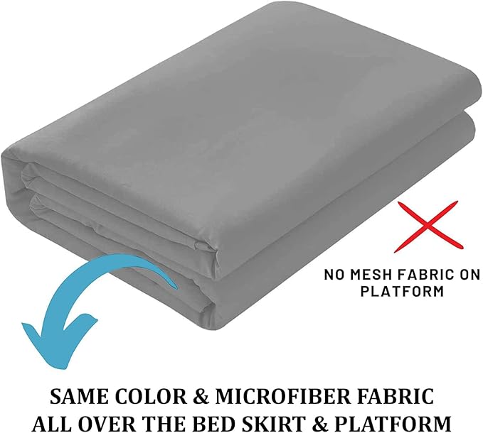 SKY BEDDINGS - Full Size Ruffled Bed Skirt with Split Corners - 16 Inch Drop Dust Ruffle Bed Skirt with Platform Three Sided Coverage - 100% Microfiber, Light Grey