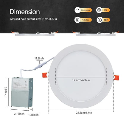 CycevSun 24 Pack 8 Inch LED Recessed Lights with Night Light, Canless Wafer Downlight Ultra Thin, Dimmable & 5CCT Selectable, 15W, 1500LM, ETL, 120-277V, 8.2Inch Cutout