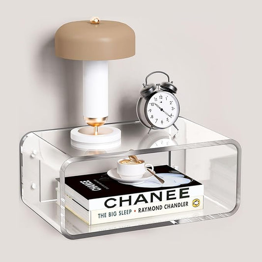 Acrylic Floating Nightstand, Bedside Table, Nightstand Shelf Wall Mounted Bedside Shelf (Clear, Small)