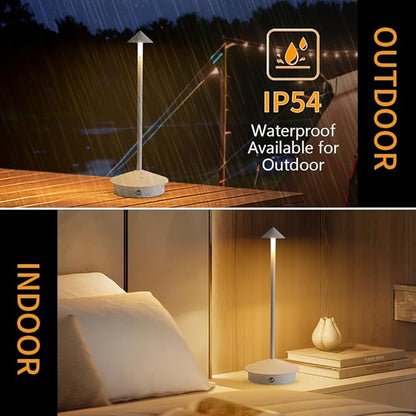 Cordless Table Lamp, 5000mAh Rechargeable Battery Powered LED Desk Lamp, Portable Touch Control Outdoor Table Lamps,3 Color Dimmable Light for Restaurant, Patio, Bedroom, Night Lamp (White)