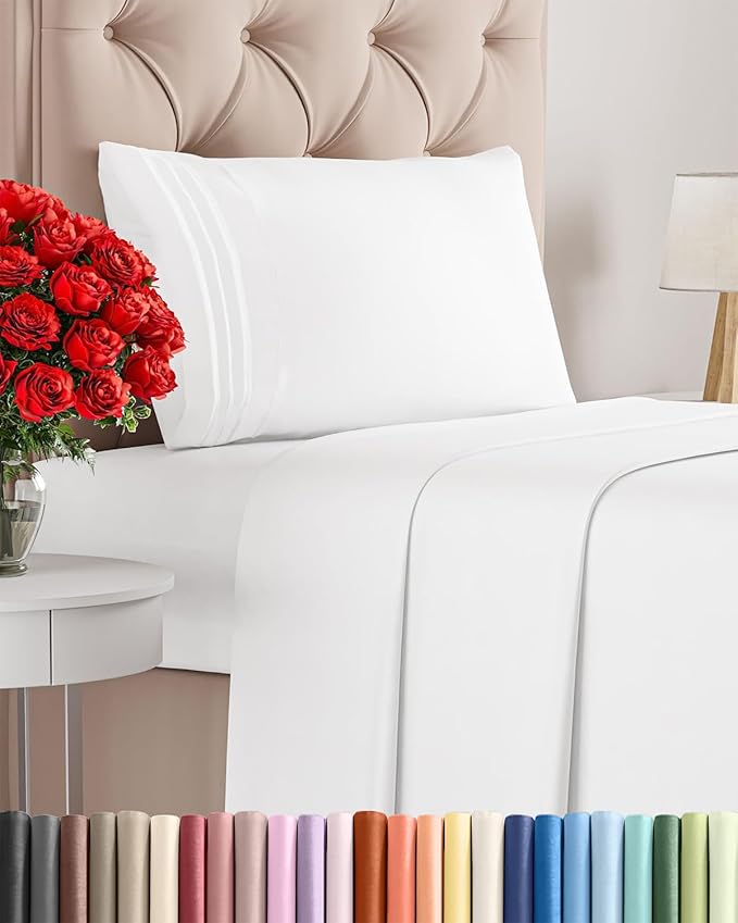 Twin Size 3 Piece Sheet Set - Comfy Breathable & Cooling Bed Sheets Set - Hotel Luxury Bedding for Women, Men, Kids, Teens, Boys & Girls - Deep Pockets, Ultra-Soft and Wrinkle Free - Oeko-Tex - White