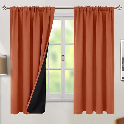 BGment Terracotta 100% Blackout Curtains for Bedroom, Fall Full Room Darkening Noise Reducing Living Room Curtains 63 Inch Length, Thermal Insulated Rod Pocket Window Drapes 2 Panels, 52 Inch Wide