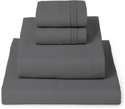 Mellanni Twin XL Sheet Set - 4-Piece Iconic Collection Bedding, (Including 2 Pillowcases), 16-Inch Deep Pocket, Easy Care, Extra Soft, Cooling Sheets, Brushed Microfiber - Gray