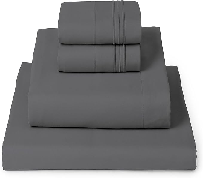Mellanni Twin Sheet Set - 4-Piece Iconic Collection Bedding, (Including 2 Pillowcases), 16-Inch Deep Pocket, Easy Care, Extra Soft, Cooling Sheets, Brushed Microfiber - Gray