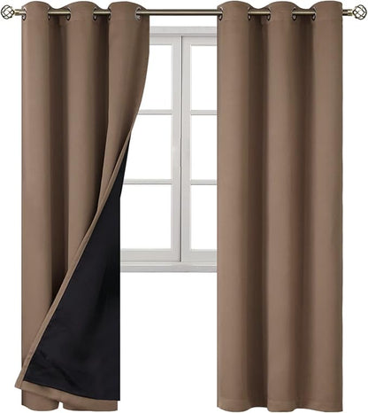 BGment Total Thermal Insulated 100% Blackout Curtains for Bedroom with Black Liner, Double Layer Full Room Darkening Noise Reducing Grommet Curtain (42 x 84 Inch, Taupe, 2 Panels)