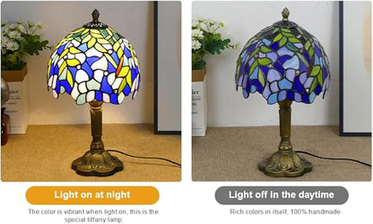 Tiffany Table Lamp Mini Nightstand Lamps Stained Glass Bedside Lamp Wisteria Night Lamp Reading Desk Light for Office Bar Bedroom Living Room,7.87 inch