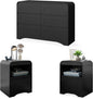 3 Piece Bedroom Set, Dresser and Nightstand Sets for Bedroom, Wood 6 Drawer Dresser & Night Stand Set of 2, Wide Chest of Drawers Modern Storage Cabinet Bedroom Furniture Set (Black)