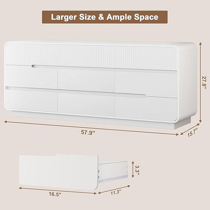 9 Drawer Dresser and 2 Nightstand Sets for Bedroom 3 Pcs Bedroom Set, Modern 57.9" Fluted Dresser with Invisible Handles Nightstand Charging Station, Bedroom Furniture Set for Living Room, White