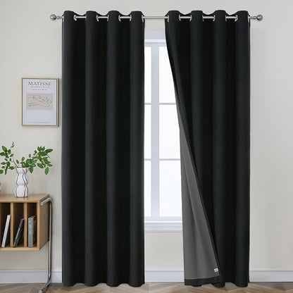 Joydeco Blackout Curtains 120 Inches Long 2 Panels Burg, Room Darkening Curtains for Bedroom, 100% Black Out Textured Thermal Drapes Privacy Protection 2 Panels Set(W52 x L120 Inch, Black)