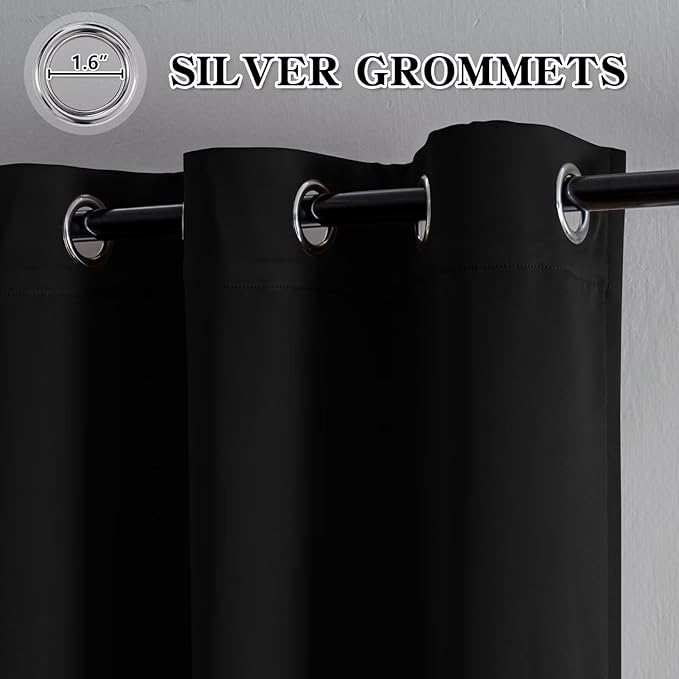 Curtains 96 Inches Long 2 Panels Set, Blackout Curtains for Bedroom Living Room, Thermal Insulated Grommet Room Darkening Drapes for Privacy Home Decor Windows(W52 x L96, Black)