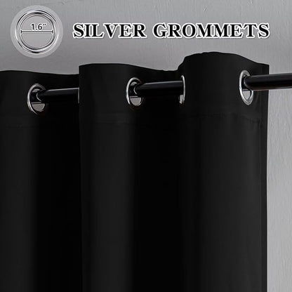 Curtains 84 Inch Length 2 Panels Set, Blackout Curtains for Bedroom Living Room, Thermal Insulated Grommet Room Darkening Drapes for Privacy Home Decor Windows(W52 x L84, Black)