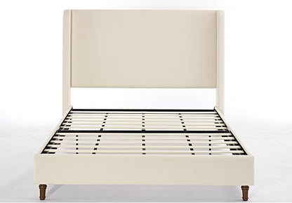Queen Size Upholstered Bed Frame, Wingback Headboard BedframesHarper, 54" Tall Headboard Platform Beds/No Box Spring Needed/Easy Assembly/Elegant Simplicit, Beige Boucle