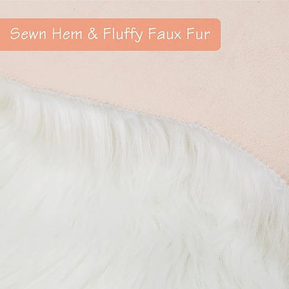 duduta White Faux Sheepskin Round Rug 4x4 ft, Fluffy Shag Fur Bedroom Nursery Kids Playroom Rug Dorm Decor Non Slip Washable