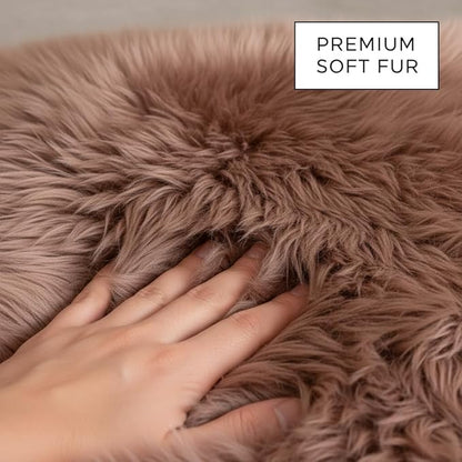 Premium Genuine Sheepskin Rug 2' x 6' Long Fur Soft & Natural Bedside Area Rug, Tan, Double Pelt