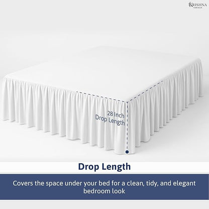 KRISHNA Ruffled Bed Skirt with Split Corners Twin, 100% Microfiber Hotel Quality, 28 Inch Drop Dust Ruffle Gathered Bedskirt with Platform, 39" x 75", White