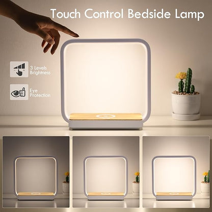 WILIT Bedside Lamp with Qi Wireless Charger, A13 Table lamp 3 Step Dimmable Touch Control Desk Lamp for for Living Room, Bedroom, Kids Room.