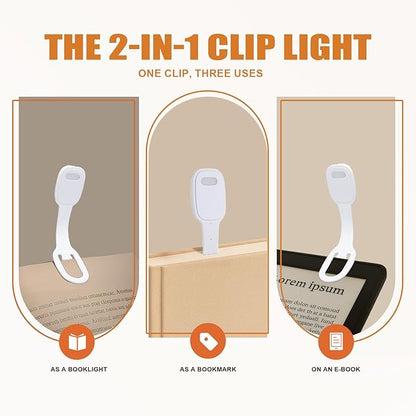 Rechargeable Book Light for Kids at Night – Portable Clip-On LED Light with Dimmable Brightness Ideal for Kids & Adults, Bedtime & Travel–Eye-Caring, Flexible, Gift for Book Lovers,White