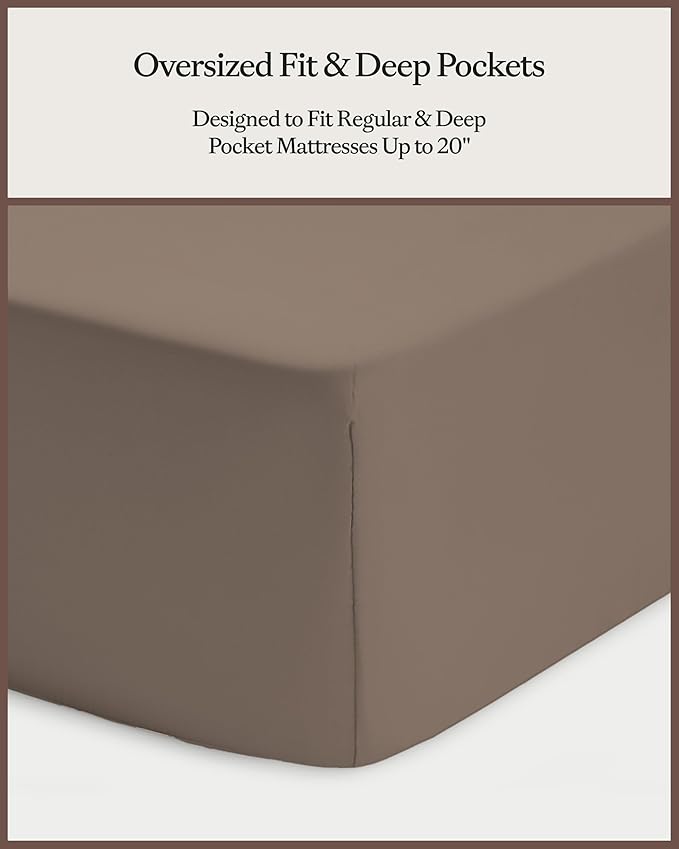 Cozy Earth Luxury Bed Sheet Set - 100% Viscose from Bamboo Fabric, Ultra-Soft & Breathable, Fits Regular & Deep Pocket Mattresses up to 20" - 5 Pieces Split King Sheet Set Walnut