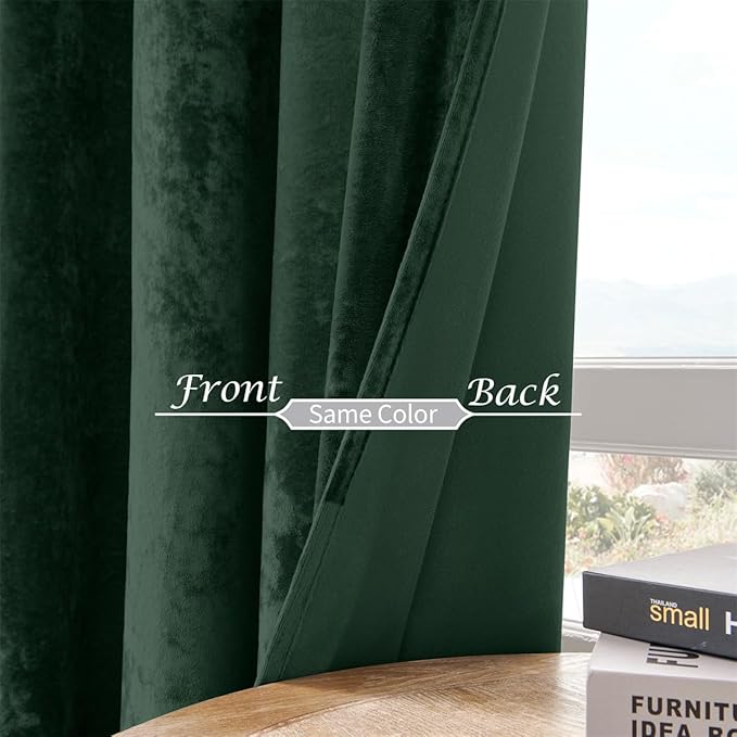 SMILETIME Forest Green Crushed Velvet Curtains 52x96 inch Luxurious Thermal Insulated Soundproof Drapes for Living Room Bedroom Office Soft and Durable Light-Filtering Window Treatments, 2 Panels
