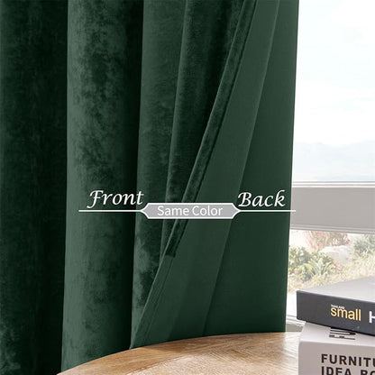 SMILETIME Forest Green Crushed Velvet Curtains 52x90 inch Luxurious Thermal Insulated Soundproof Drapes for Living Room Bedroom Office Soft and Durable Light-Filtering Window Treatments, 2 Panels